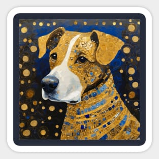 Gustav Klimt Style Brown Dog with Striped Coat Sticker